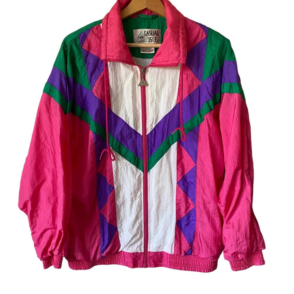 Vintage Y2K Color blocking Granny Track Jacket Nylon Windbreaker 90's Jacket